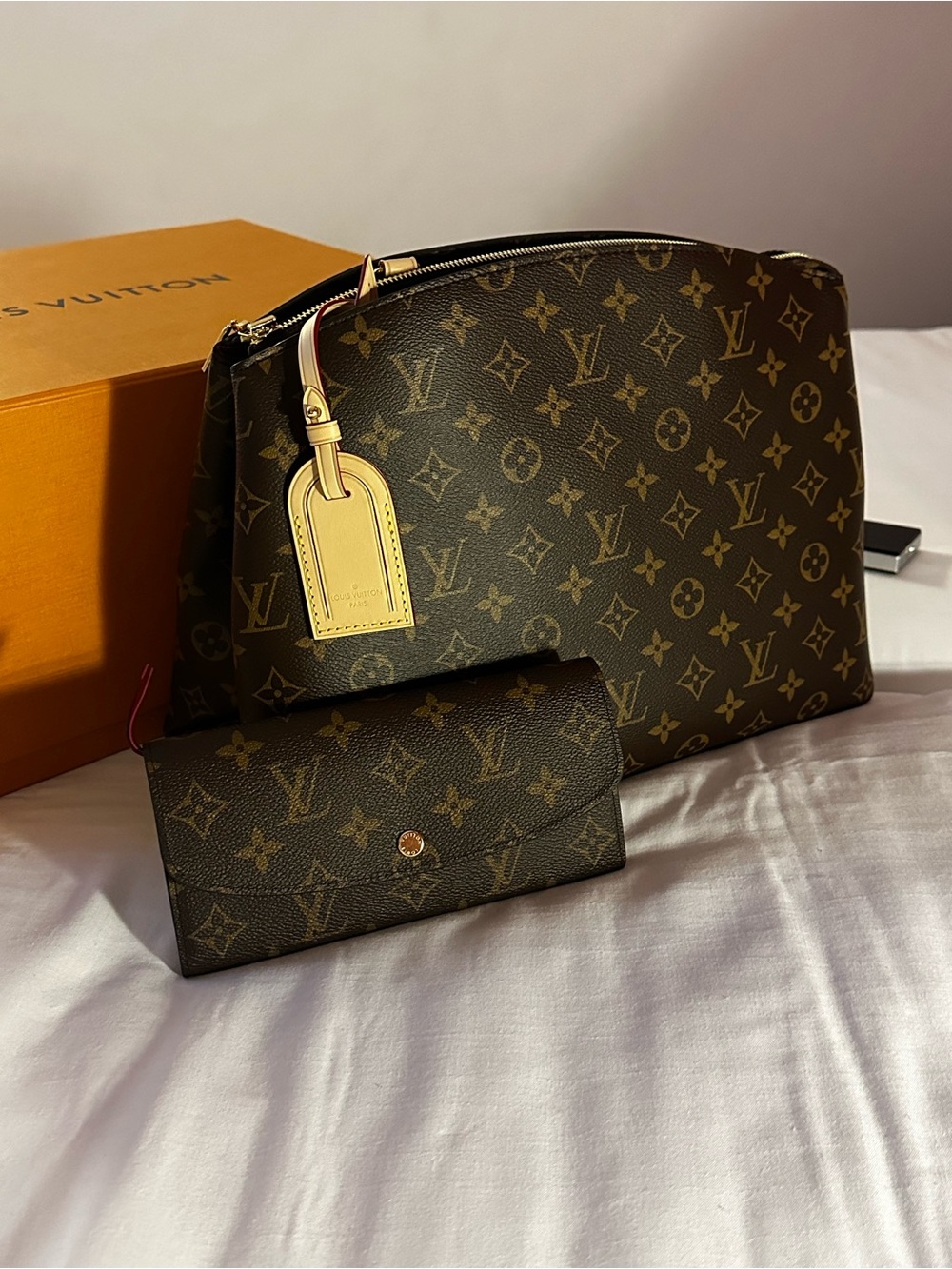 Louis Vuitton Monogram Canvas Pouch and Continental Wallet - Brown & Gold